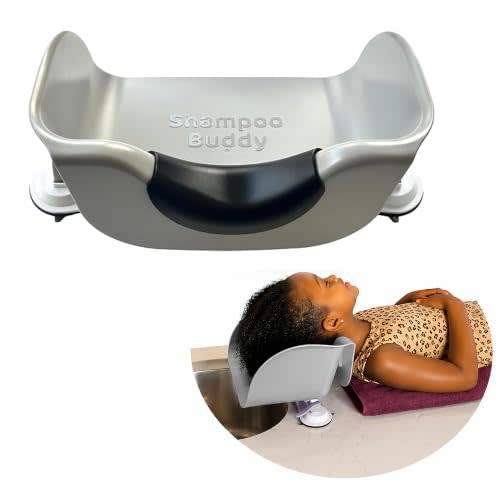Shampoo Buddy Portable Hair Wash Basin for Kids, Toddlers & Teens, Grey | Portable Shampoo Bowl For Use On Bathtub & Sink, Ergonomic Neck Support, With Suction Cups, Home Rinse Tray For Children