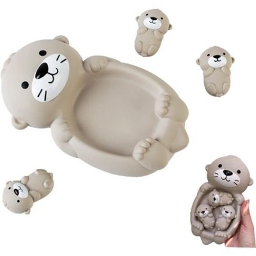 Otter Bath Set, Otter Baby Stuff, 1 Mother Otter and 3 Baby Otters, Easy to Clean Stackable for Playing While Washing, Gifts for Boys and Girls