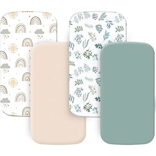 4 Pack Bassinet Sheets (20" x 33"), Compatible with Angelbliss, YADAQE, Maxi-COSI Iora/Swift, Pamobabe, BIERUM and Papablic Baby Bassinet, Soft and Skin-Friendly, Mint Green and Color Rainbow
