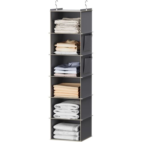 YOUDENOVA Hanging Closet Organizer and Storage, 6-Shelf Closet Hanging Storage Shelves, Grey