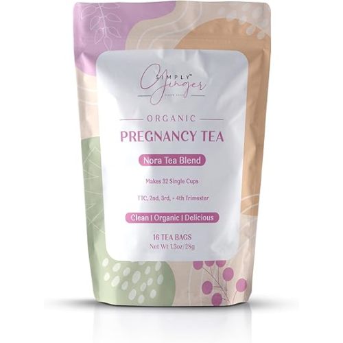 Simply Ginger Pregnancy NORA Tea Bags ll Pre-Filled Tea Bags - Makes 32 Single Cups of Tea ll For TTC, 2nd, 3rd Trimester - Nursing Friendly (16 Bags)