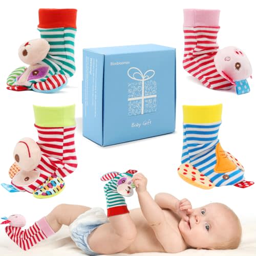 BLOOBLOOMAX Sock rattles for Babies 0-24 Months Baby Animal Foot Finder Educational Toys