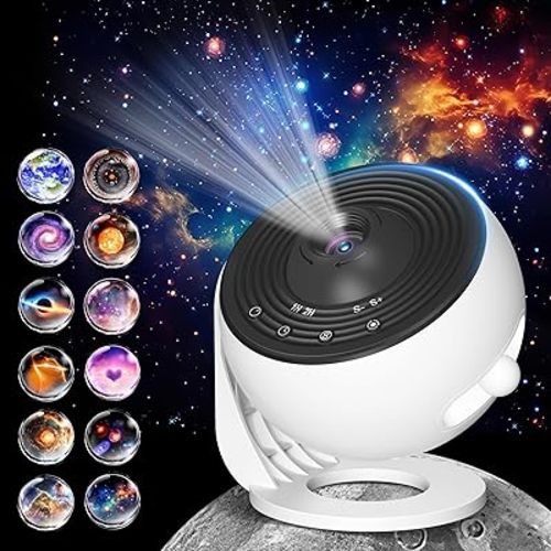 Galaxy Projector for Bedroom Pro Version, Upgraded Film Disc Star Projector for Kid 12 in 1 Planetarium Projector HD Image Adjustable Knob 360° Rotating 1/2h Timer Simple 4-Button Control
