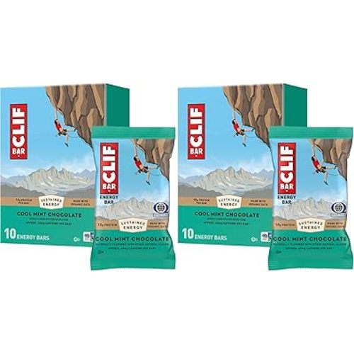 CLIF BAR - Energy Protein Bars - Cool Mint Chocolate with Caffeine - Made with Organic Oats - Energy Bars - Non-GMO -,10 Count (Pack of 2)