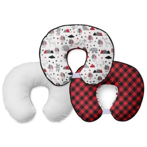 Bacati - 3 pc Lumberjack Red Black Gray Boys Hugster Feeding & Infant Support Nursing Pillow