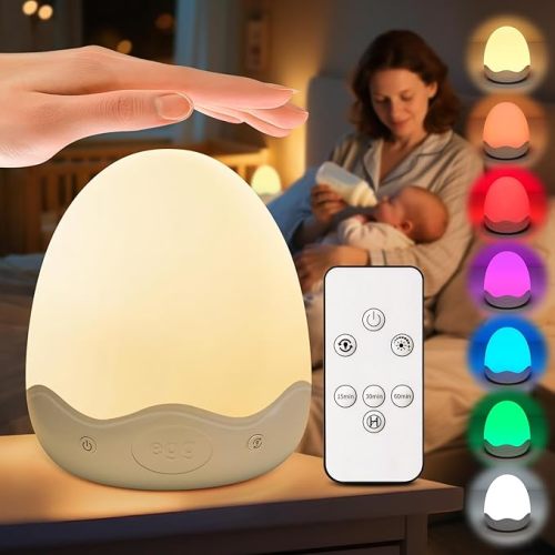 COOLNIGHT Night Light for Kids,10 Brightness&10 Color Egg Light for Nursery | 3600mAh,Touch Dimmable,Timer,Remote,Rechargeable,Portable,Eye Caring,for Breastfeeding,Registry Essential[Baby,Newborn,Kids]