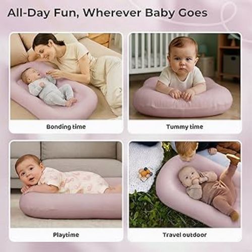 Baby Support Cushion for Newborn, 0-24 Months, Breathable Cotton Tummy Time Mat (Cover Included)