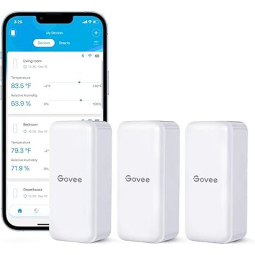Govee Hygrometer Thermometer 3Pack H5100, Mini Bluetooth Temperature Humidity Sensor with APP Notification Alert, 2 Years Free Data Storage Export, 230 Feet Connecting Range