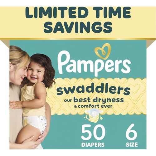 Pampers Swaddlers Diapers, Size 6 (23-44 lbs), 50 Count, Hypoallergenic, Absorbent, Keeps Baby Dry and Comfortable, Skin Safe Disposable Baby Diaper
