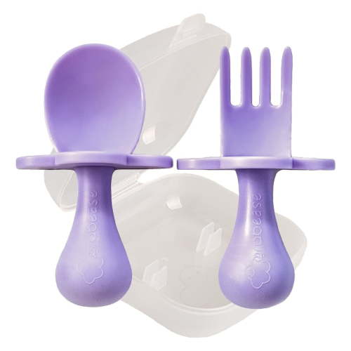 Grabease Infant Spoons & Forks Set, First Self-Eating Cutlery, BPA-Free, Lavender