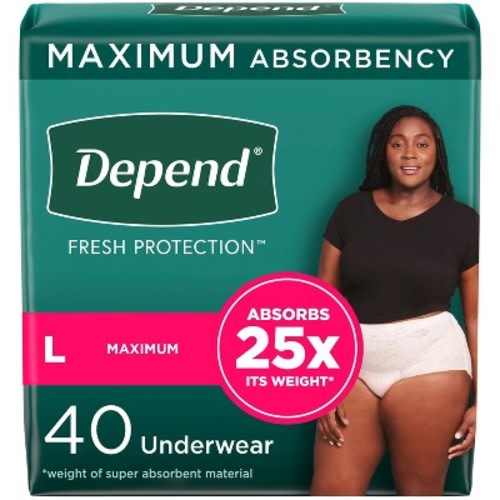 Depend Fresh Protection Adult Incontinence & Postpartum Underwear for Women - Maximum Absorbency - Blush, Size: L