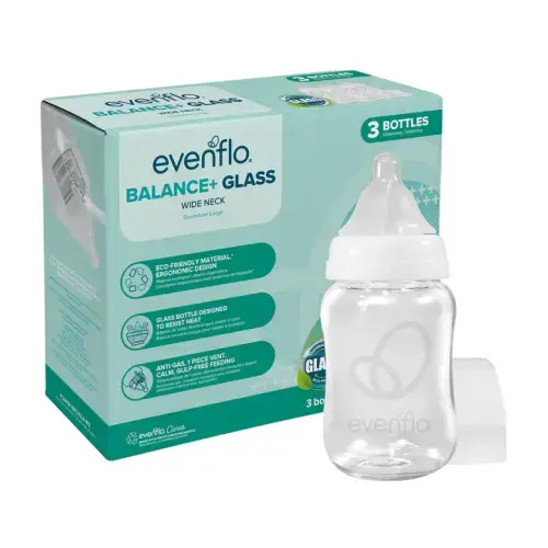 Evenflo Balance + Glass, Wide Neck Bottles for Breastfed Babies - 6oz 3pk