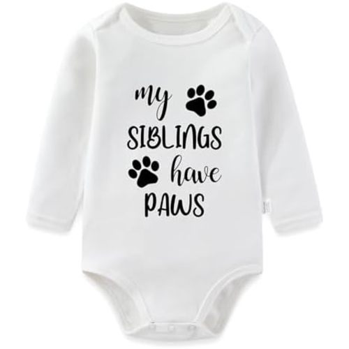 My Siblings Have Paws Long Sleeve Baby Bodysuits, Newborn Essentials, Animal Romper Playsuit Girls Boys 0-24 Months