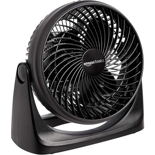Amazon Basics Air Circulator Desk Fan for Bedroom, Home and Office, 90-Degree Tilt Head, 3 Speed Settings, Cooling, 35 Watts, Black, 11.1"W x 6.3"D x 10.9"H