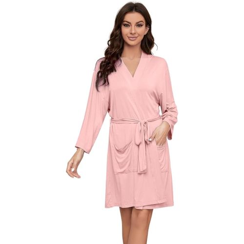 HEARTNICE Robes for Women Lightweight Short Knit Kimono Knee Length Bathrobe for Womens Soft 3/4 Sleeves Summer Sleepwear