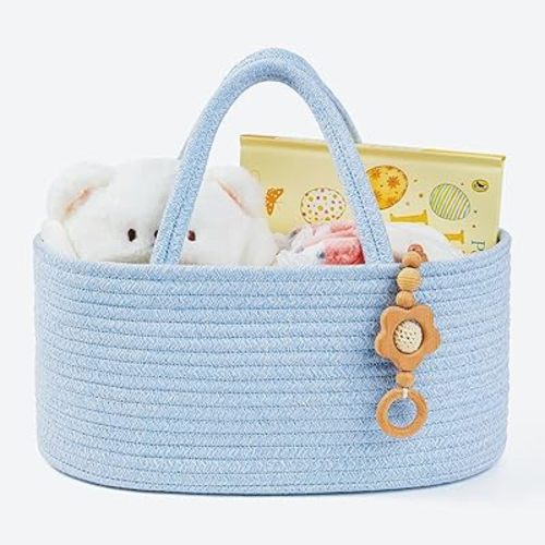 Diaper Caddy Organizer, Empty Gift Basket for Newborn Essentials, Baby Storage Basket, Stylish Gift Bag for Baby Shower, Boys and Girls – Small, Light Blue