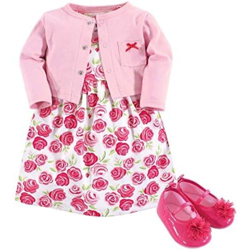 Hudson Baby baby-girls Cotton Dress, Cardigan and Shoe Set