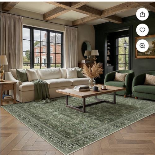 BERTHMEER 6'x9' Washable Green Area Rugs for Living Room Bedroom Kitchen Rugs Non Slip Vintage Traditional Dorm Office Dining Room Farmhouse Oriental Distressed Rugs