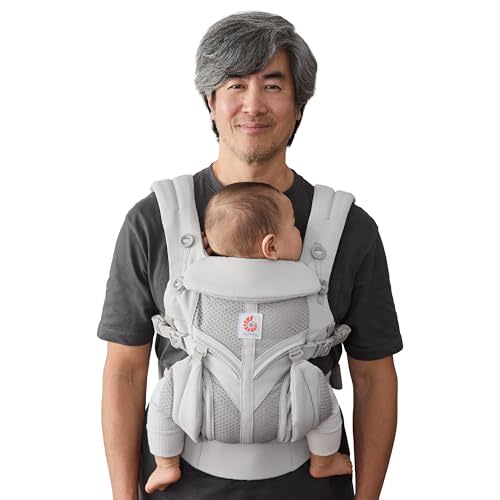 Ergobaby Omni Classic Baby Carrier for Newborn to Toddlers 0-48 Months | 4-Position Breathable Mesh Baby Carrier with Ergonomic Support, Fits 7-45 lbs, Pearl Grey
