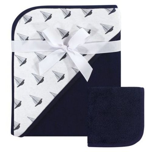 Hudson Baby Infant Boy Cotton Hooded Towel and Washcloth 2pc Set, Sailboat, One Size