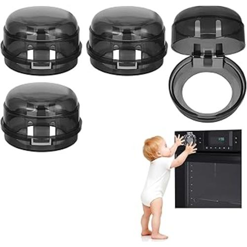Gas Stove Knob Covers – Heat-Resistant Baby Proof Stove Knob Covers, Universal Size Gas Stove Knob Locks, Stove Child Proof Knobs with Adhesive, Stove Safety Guard for Kids Toddler Pet(4 Pack)