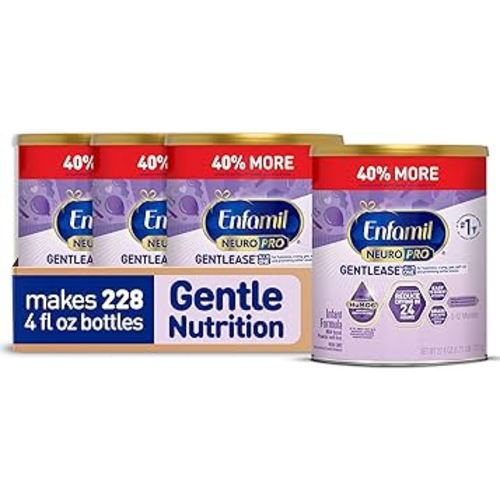 Enfamil NeuroPro Gentlease Baby Formula, Infant Formula Nutrition, Brain Support that has DHA, HuMO6 Immune Blend, Designed to Reduce Fussiness, Crying, Gas & Spit-up in 24 Hrs, has Prebiotics to Promote Softer Stools, 27.4 Oz, 4 Cans
