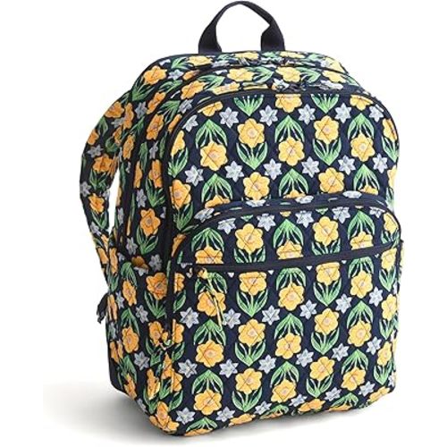 Vera Bradley Women's Premium Cotton Large Bancroft Backpack, Daffodils, One Size