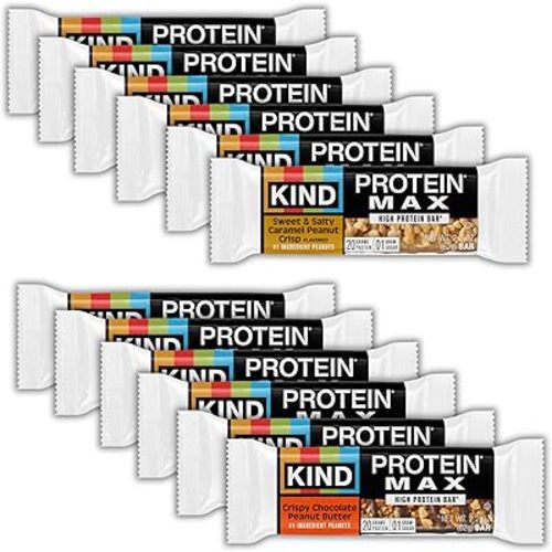 KIND Protein MAX Variety Pack, High Protein Bars, Keto Snacks, 1g Sugar, 20g Protein, (6) Crispy Chocolate Peanut Butter (6) Sweet & Salty Caramel Crisp, 12 Count Pack