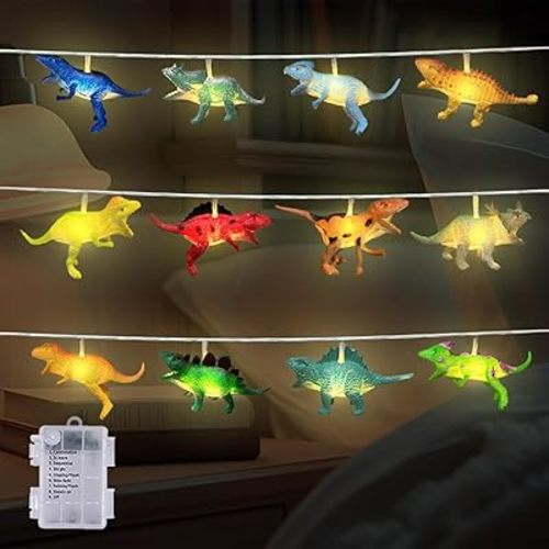 12 LED Dinosaur String Lights Battery Operated Dinosaur Lights String Realistic Looking Dino Lights for Boys Bedroom Garden Patio Decoration(8 Mode