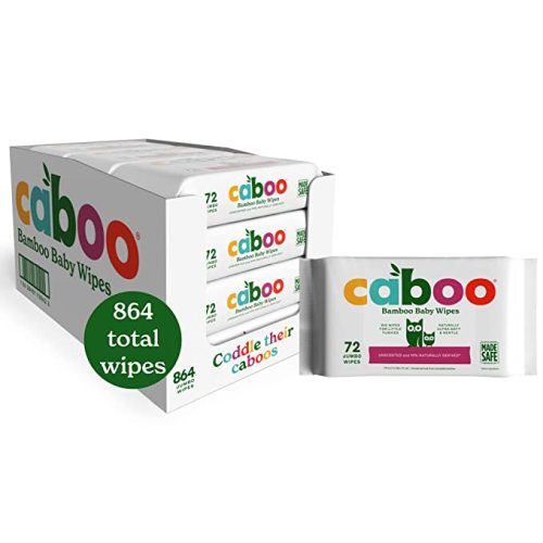Large Pack Caboo Tree Free Bamboo Baby Wipes, Eco Friendly Naturally Derived Baby Wipes for Sensitive Skin, 12 Resealable Peel Tab Travel Packs, 72 Wipes Per Pack, Bulk Total of 864 Wipes