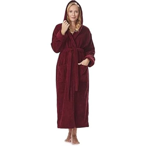 Arus Women's GOTS Certified Organic Cotton Hooded Full Length Turkish Bathrobe
