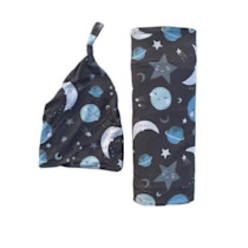 Little Sleepies To the Moon & Back Swaddle & Hat Set