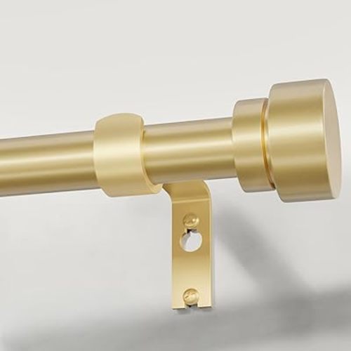 PORTRES Warm Gold Heavy Duty Curtain Rods for Windows 48 to 84 Inches Adjustable Length 1" Diameter Curtain Rod with Modern Decorative Finials for Outdoor Farmhouse Bedroom Kitchen Living Room