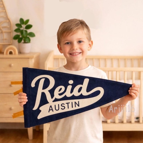 Custom Name Pennant for Nursery Room Decor | Baby Shower Gift | Baby Boy Girl Name Nursery Flag | Baby Name Banner Blag Wall Hanging