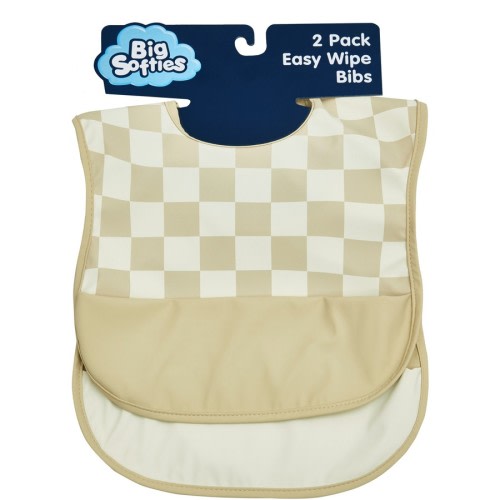 Big Softies Baby Wipe Free Recycled Pouch Bibs 2 Pack - Beige - Size Onesize