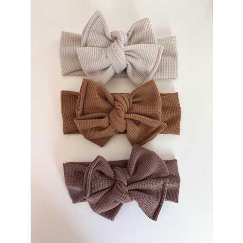 Neutral Waffle Knit Baby Headwrap: Oversized Tie-On Bow
