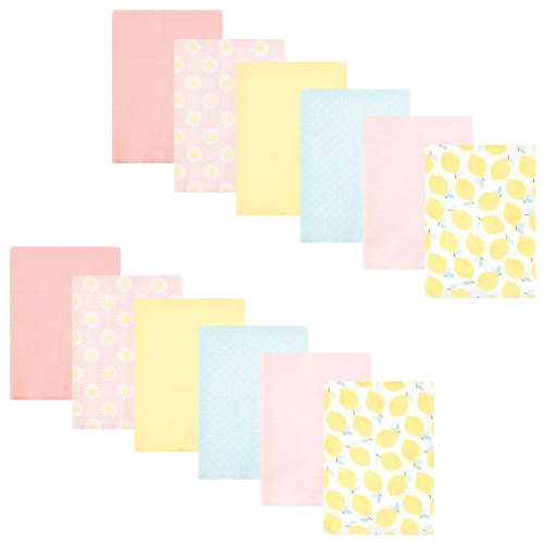 Hudson Baby Infant Girl Cotton Flannel Burp Cloths Bundle, Lemon Daisy, One Size