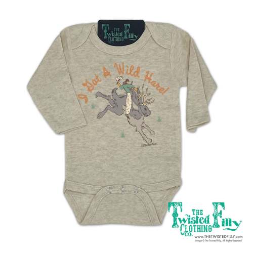 I Got A Wild Hare - L/S Infant One Piece - Oatmeal | The Twisted Filly – The Twisted Filly Clothing Co.
