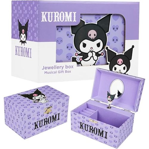 Hello Kitty Sanrio Kuromi Musical Jewelry Box for Girls Teens Women Kawaii Wind Up Music Box Jewelry Organizer Ring Holder Gifts for Women (Purple Kuromi)