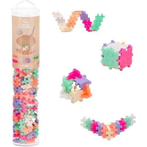 PLUS PLUS 240 Piece Interlocking Building Blocks for Kids, Open Ended Connecting Toys, STEM Bin Classroom Mini Manipulatives - Pearl Mix Play Tube