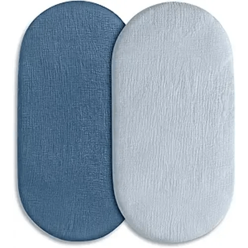Muslin Bassinet Fitted Sheets 2 Pack, Soft Breathable Cotton Baby Bassinet Mattress Sheet Set, 360° Elastic Snug Fit, Universal for Oval, Rectangle & Hourglass Cradle, Baby Bedding (Bright Colors)