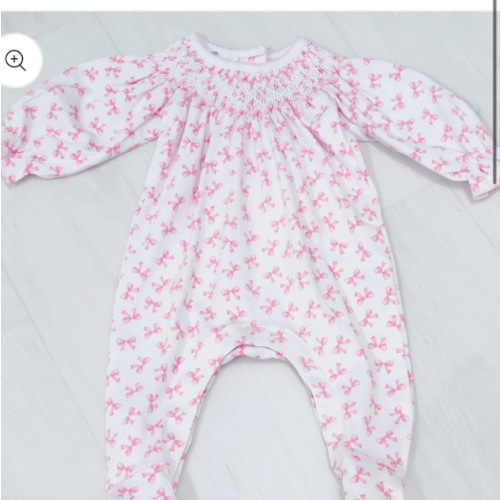 Caroline Smocked Footie- Pink Bows – Littles on 5th