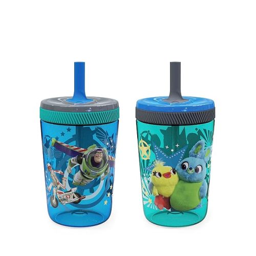 Zak Designs Kelso 15 oz Tumbler Set (Toy Story 4 - Woody & Buzz 2pc Set) Toddlers Cup Leak-Proof Screw-On Lid with Straw Made of Durable Plastic and Silicone, Perfect Bundle for Kids