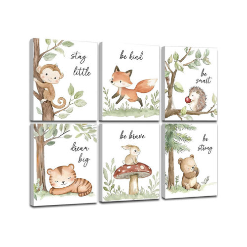 Ophelia & Co. Framed Woodland Nursery Wall Art, Forest Animal Pictures Nursery Wall Decor, Safari Theme Wall Decor For Baby Kids Boy Girl Room (Framed, 8X10inch, Set Of 6) | Wayfair