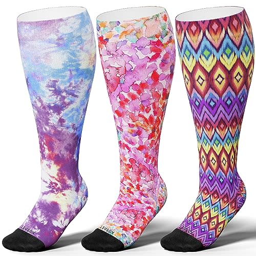 LEVSOX Plus Size Compression Socks for Women Men Wide Calf Extra Large 15-20 mmHg Knee High Sock for Nurses Pregnant Travel