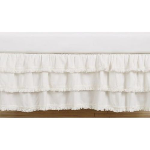 Sweet Jojo Designs Girl 3 Tiered Ruffle Crib Bed Skirt Bohemian Fringe Off White