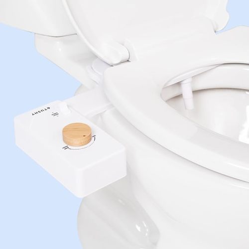 TUSHY Spa Warm Water Bidet Attachment for Toilet. Universal Fit, Easy Install (Requires Sink Access for Optional Temperature Control) Self Cleaning, Adjustable Pressure, Angle Control, Bamboo