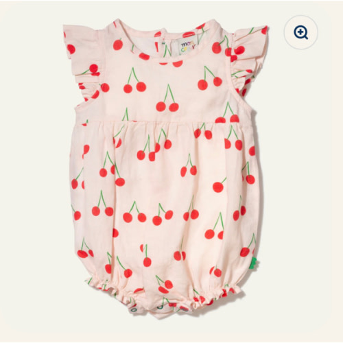 Linen Cherry Ruffle Baby Romper