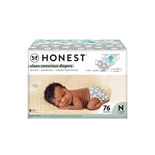 The Honest Company Clean Conscious Diapers | Plant-Based, Sustainable | Above It All + Pandas | Club Box, Size Newborn, 76 Count