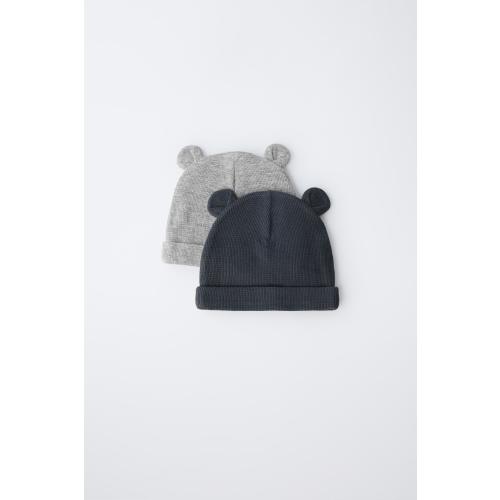 TWO-PACK OF WAFFLE KNIT EAR HATS - Gray / Blue | ZARA United States
